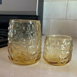 vintage Anchor Hocking Lido Milano Glasses in Honey Gold Crinkle Pattern.